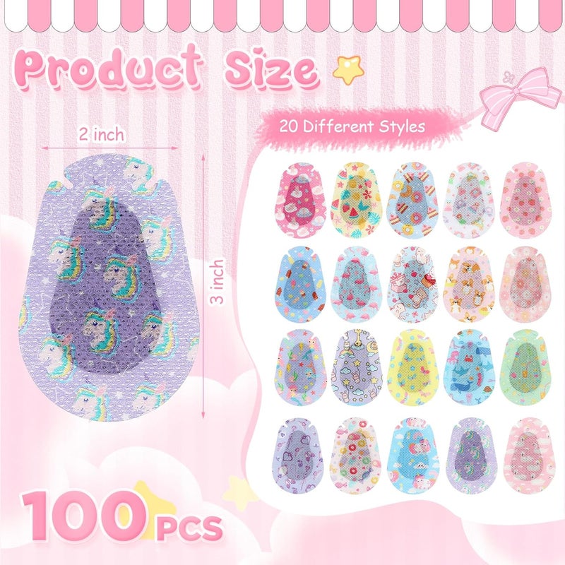 Copkim 100 Pcs Adhesive Eye Patches for Kids Girls Cute Toddler Eye Patch Bulk Colorful Breathable Lazy Patch Cartoon Adhesive Bandages for Children Baby Light Blocking, 20 Styles, 3 x 2 Inches - Image 2